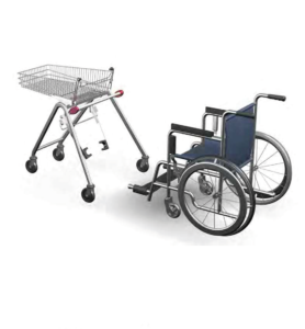 schéma pour montrer comment un chariot pmr vient s'atteler sur un fauteuil roulant